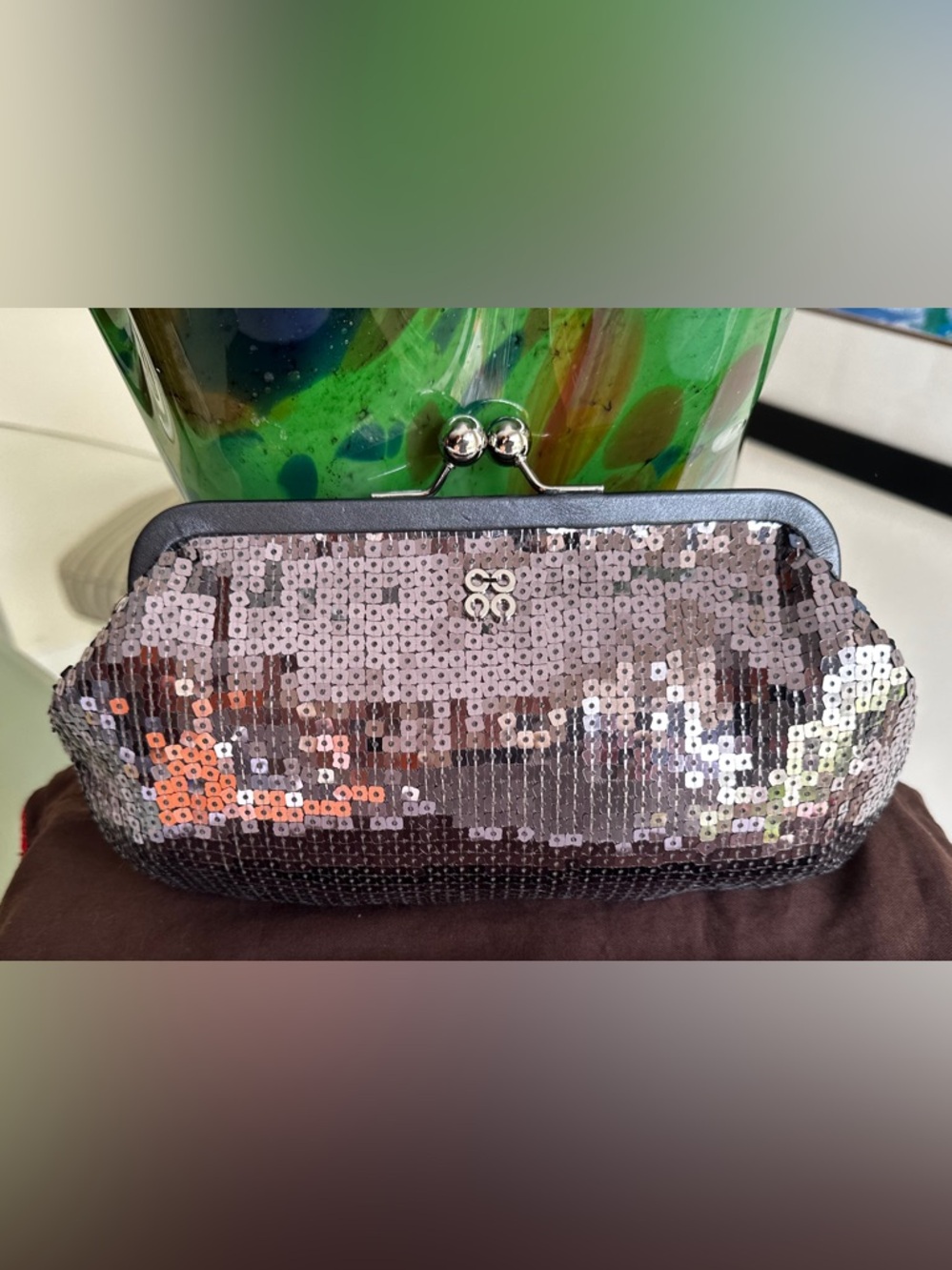 2010 Coach Limited Exition Julia Pewter Sequins Kisslock Clutch Bag-LK NEW
